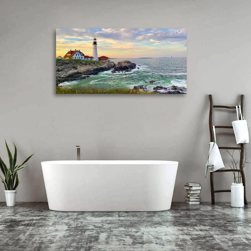 tigeridge Sunset Lighthouse Canvas Wall Art for Living Room Wall Decor Sunset Seascape Canvas Pictures Ocean Canvas Prints Artwork Office Home Wall Decorations Framed Ready to Hang 24" x 48" - Image 5