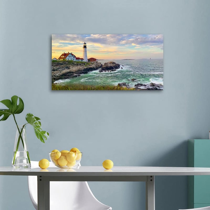 tigeridge Sunset Lighthouse Canvas Wall Art for Living Room Wall Decor Sunset Seascape Canvas Pictures Ocean Canvas Prints Artwork Office Home Wall Decorations Framed Ready to Hang 24" x 48" - Image 4
