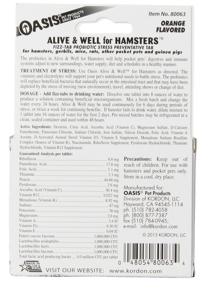 OASIS No 80063 Alive and Well, Stress Preventative and Pro-Biotic Tablets for Pocket Pets - Image 2