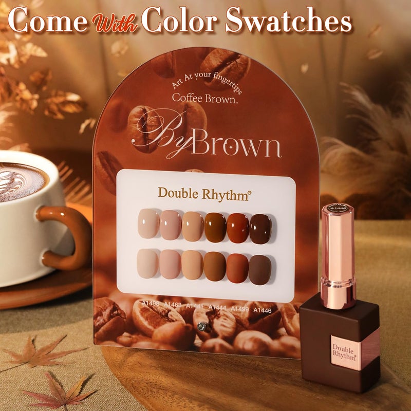 Double Rhythm 6 Pcs 15 ML Gel Polish Set Same Color Same Bottle Soak Off Gel Polish Kit Nail Art Manicure Salon DIY at Home for Women (Coffee Brown Nude Red Beige Pink-T6-5) - Image 2