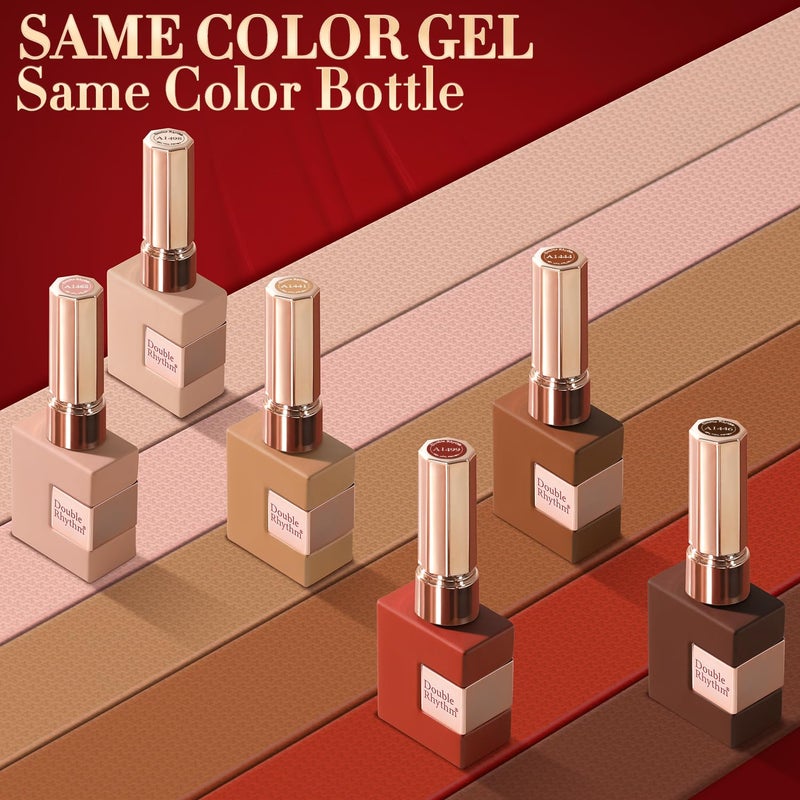 Double Rhythm 6 Pcs 15 ML Gel Polish Set Same Color Same Bottle Soak Off Gel Polish Kit Nail Art Manicure Salon DIY at Home for Women (Coffee Brown Nude Red Beige Pink-T6-5) - Image 4