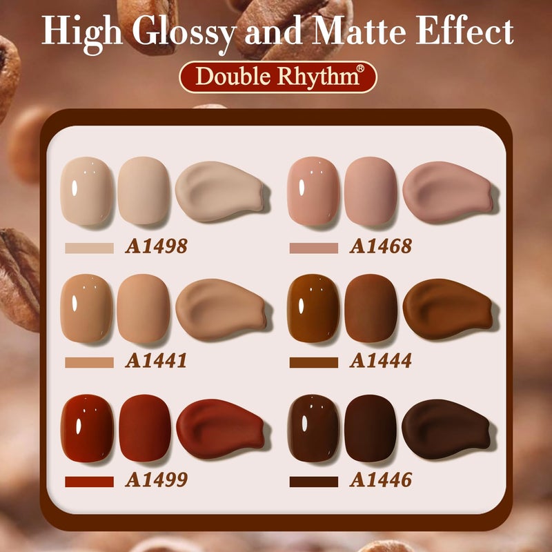 Double Rhythm 6 Pcs 15 ML Gel Polish Set Same Color Same Bottle Soak Off Gel Polish Kit Nail Art Manicure Salon DIY at Home for Women (Coffee Brown Nude Red Beige Pink-T6-5) - Image 5