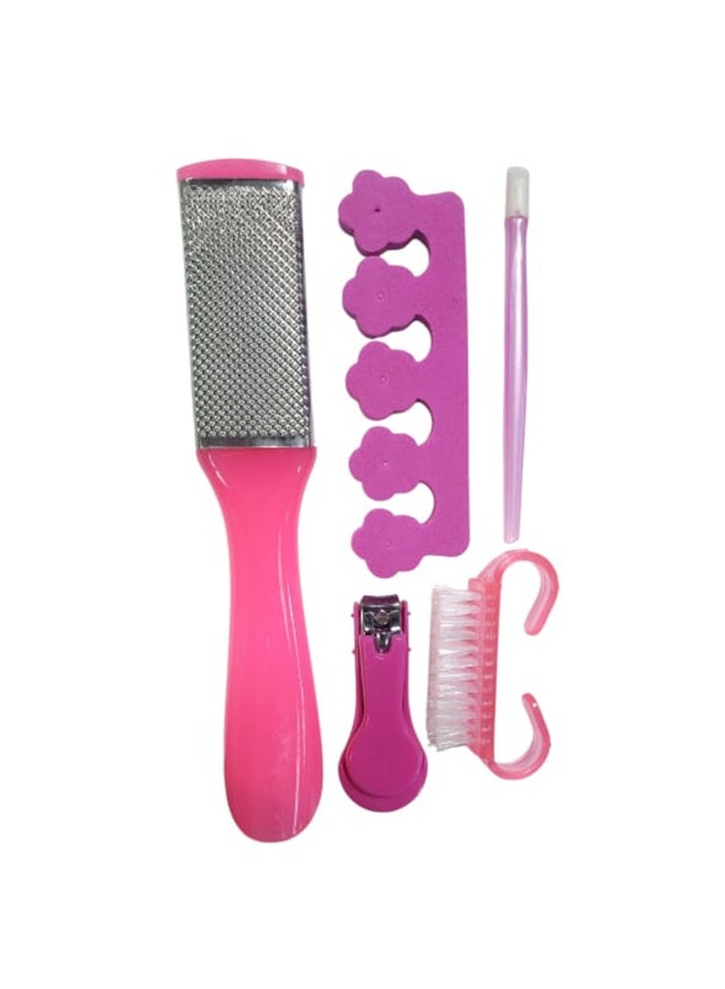 مجموعة أدوات احترافية للعناية بالقدمين مكونة من 5 قطع، مجموعة باديكير لإزالة الجلد الميت ومبرد القدم - متعددة الألوان