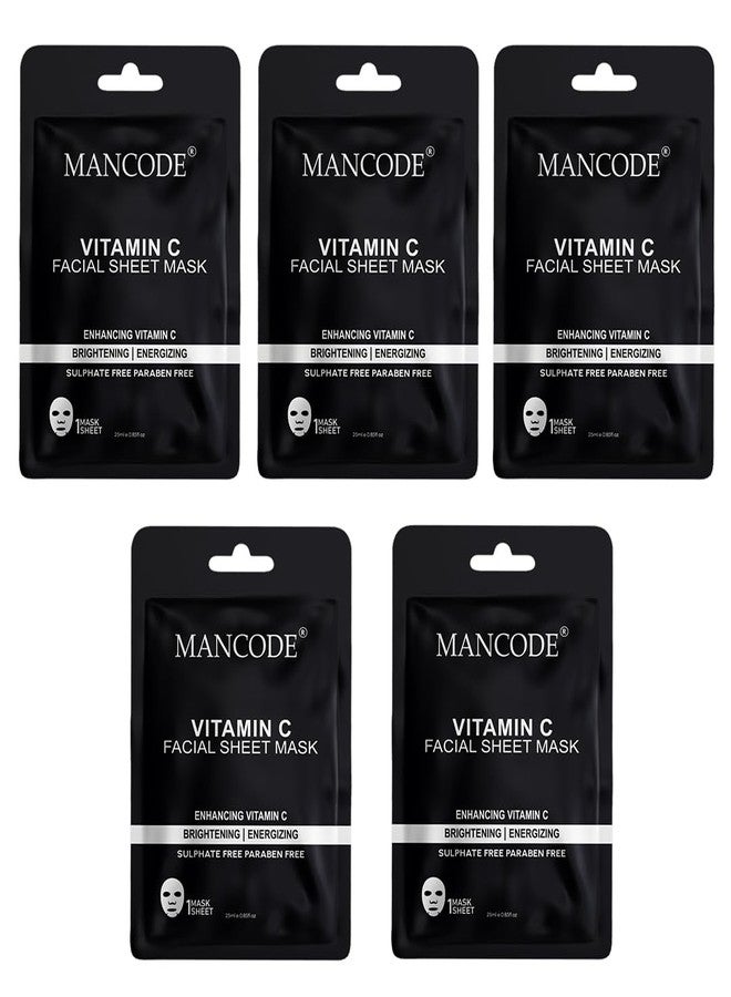 MAN CODE Mancode Vitamin C Facial Sheet Mask 25ml Enhancing Vitamin C Brightening Energizing Pore Reducing, Brightening and Enhances Daily Glow | Korean Sheet Mask | Unisex Sheet Mask Set 25ml Pack Of 5 - Image 1