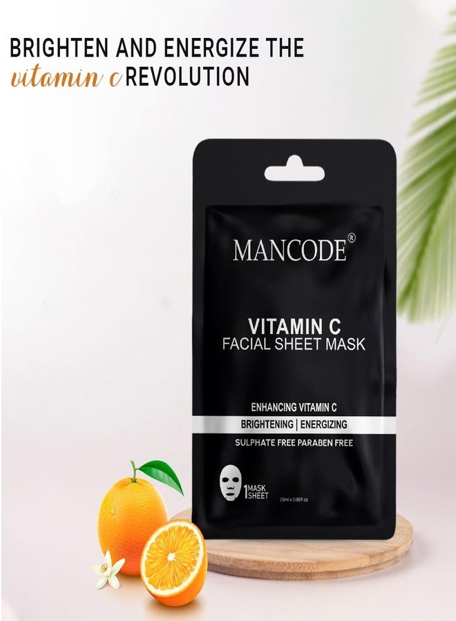 MAN CODE Mancode Vitamin C Facial Sheet Mask 25ml Enhancing Vitamin C Brightening Energizing Pore Reducing, Brightening and Enhances Daily Glow | Korean Sheet Mask | Unisex Sheet Mask Set 25ml Pack Of 5 - Image 4
