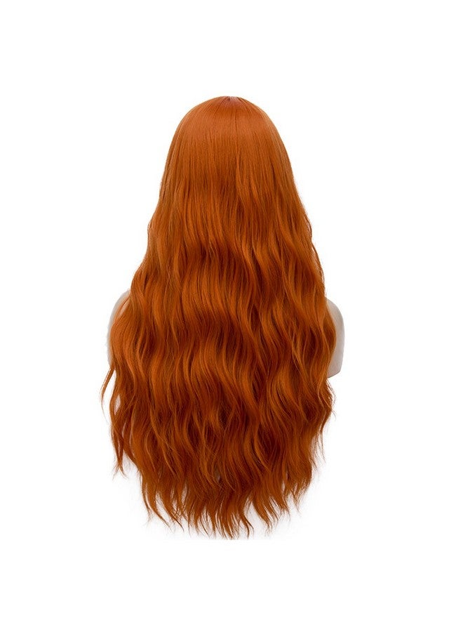 BERON باروكة طويلة مموجة للنساء باروكة مجعدة مقاومة للحرارة مصنوعة من شعر صناعي للاستخدام اليومي مع غطاء باروكة (برتقالي) - Image 5