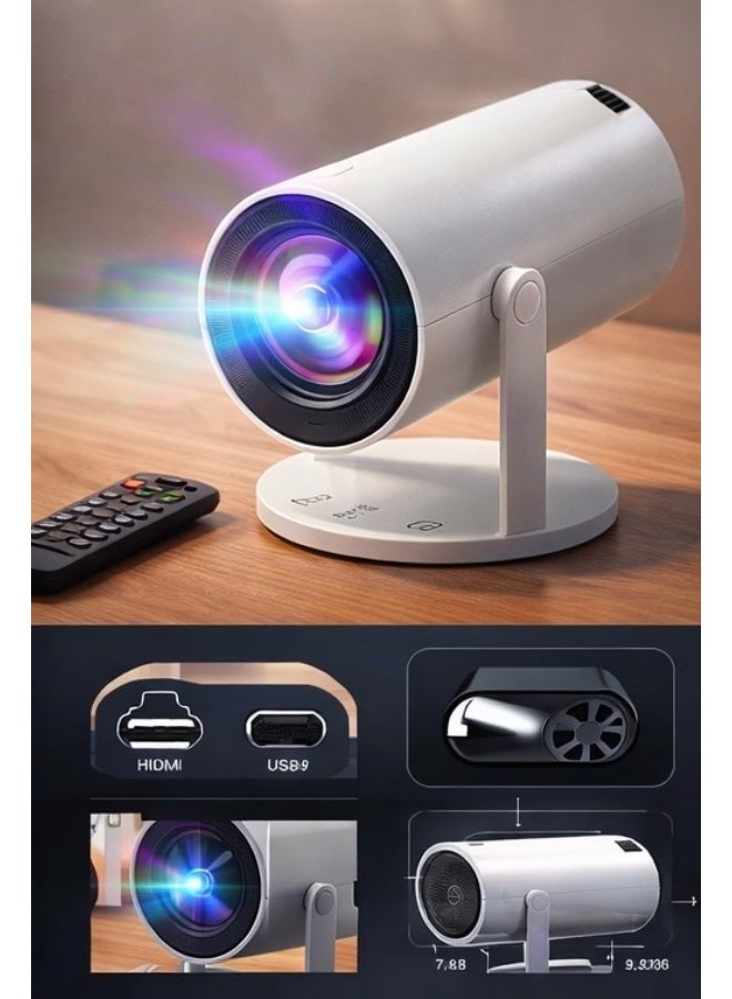 بروجيكتور LED فائق الدقة HY300، بروجيكتور سينما منزلية يدعم 4K مع HDMI و USB، عدسة مطلية بسطوع عالي، بروجيكتور ميني محمول للاستخدام المنزلي والخارجي - أبيض - Image 3