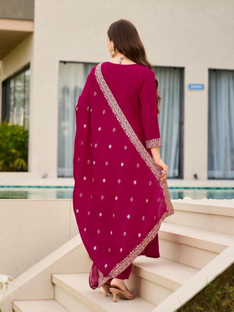 Naixa Women's Vichitra Silk Siquinned Embroidered Flared Kurta with Pant and Dupatta Sets (NX-S-Shakti-Rani-L) - Image 4