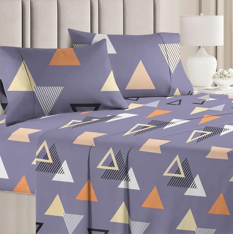 BSB بي إس بي هوم طقم ملاءة سرير مزدوجة فاخرة مع 2 غطاء وسادة - 160 TC ميكروفايبر فائق النعومة - قابلة للتنفس وخالية من التجاعيد - 3 قطع | رمادي وبرتقالي - Image 3