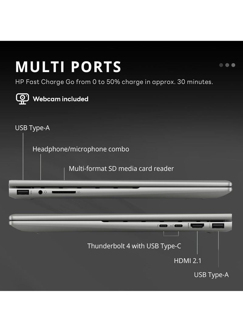 HP لابتوب إنفي بشاشة تعمل باللمس FHD+ مقاس 15.6 بوصة، معالج إنتل كور ألترا 7 155H/32 جيجابايت رام/1 تيرابايت SSD/8 إنتل إيريس XE جرافيكس/ويندوز 11 - Image 4