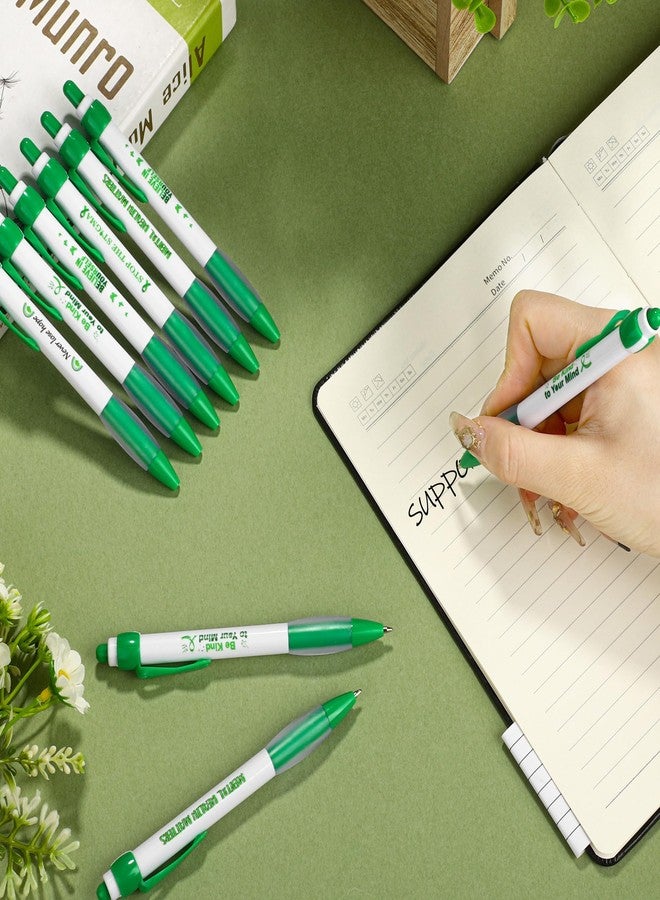 Aodaer 48 Pieces Mental Health Awareness Ballpoint Pens 6 Style Green Ribbon Retractable Gel Pens with Soft Grip Mental Health Black Ink Motivational Pens for Mental Health Charity Office Favor Gifts - Image 4