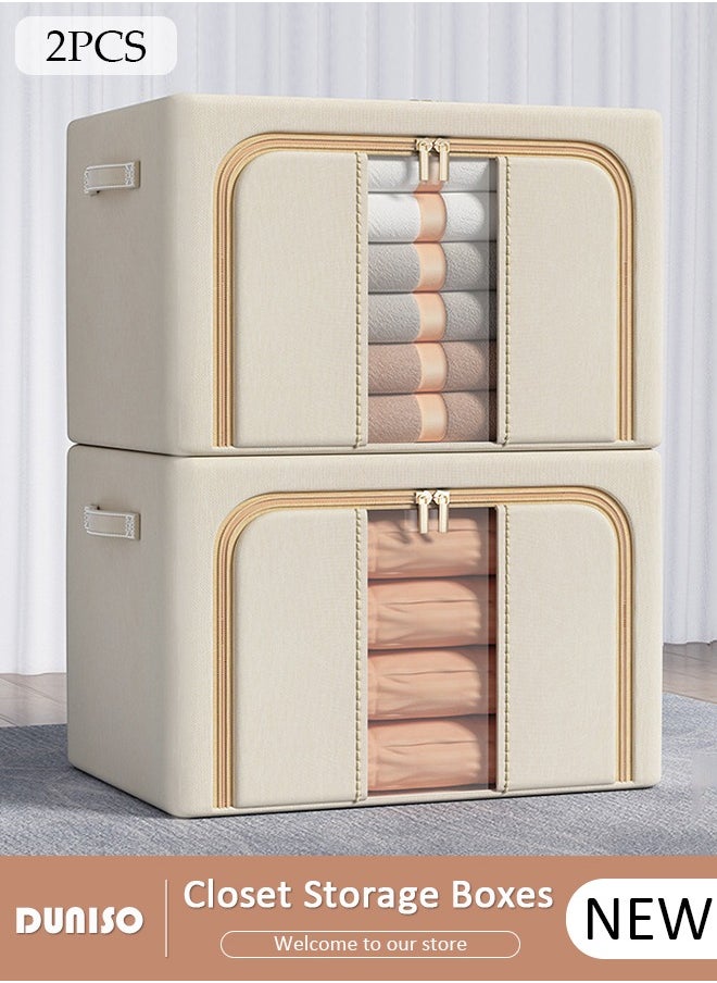 DUNISO 2 Packs Clothes Storage Box, Oxford Cloth Large Capacity Closet Storage Organizer, Foldable Steel Frame Storage Box with Clear Window and Portable Handle,Waterproof Storage Bins for Bedding, Blankets, Pillows, Toys, Books,Clothes  - Image 1