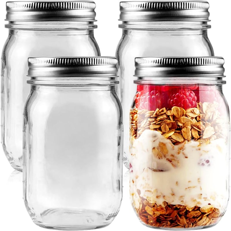 Showvigor 4 Pack Regular Mouth Mason Jars 16oz Glass Canning Jars with Airtight Lids for Preserving, Jam, Honey, Jelly, Wedding Favors, Sauces, Meal Prep, Overnight Oats, Salad - Image 1
