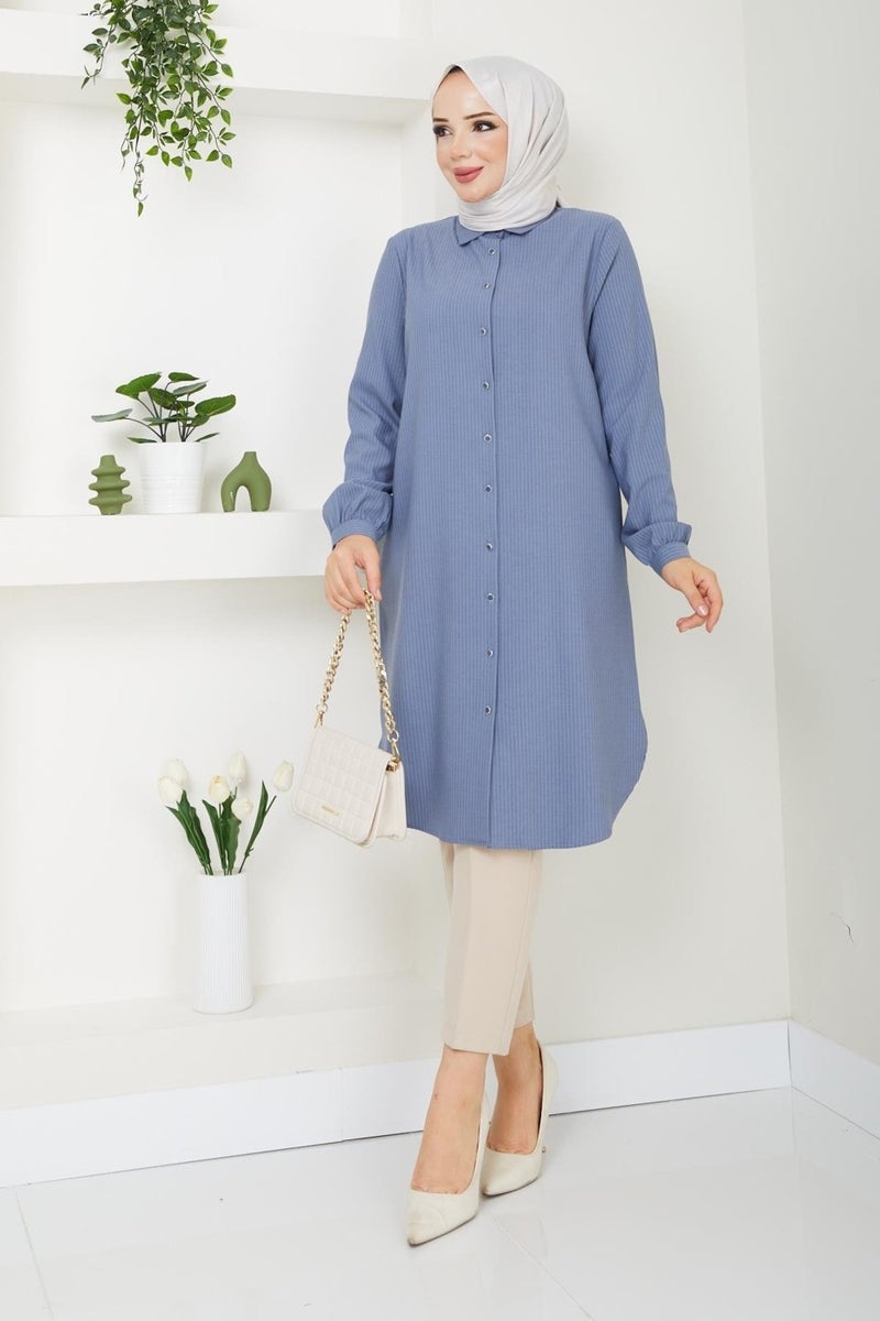 Doque Hijab Women's Buttoned Seasonal Striped Tunic Clothing 61052 61053  - Image 1