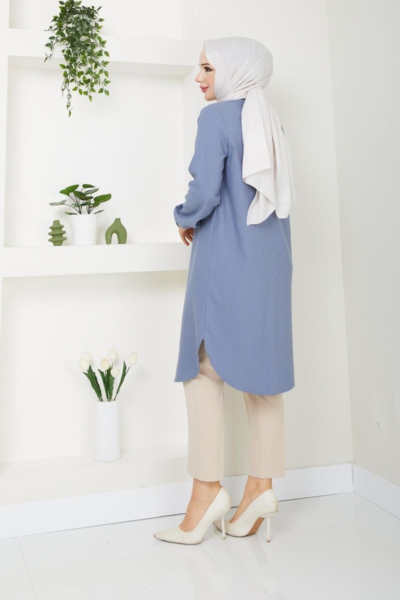 Doque Hijab Women's Buttoned Seasonal Striped Tunic Clothing 61052 61053  - Image 4