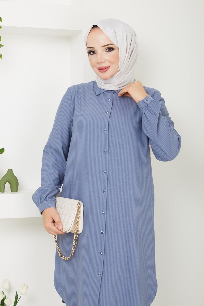 Doque Hijab Women's Buttoned Seasonal Striped Tunic Clothing 61052 61053  - Image 2
