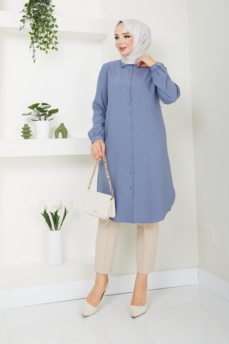 Doque Hijab Women's Buttoned Seasonal Striped Tunic Clothing 61052 61053  - Image 3