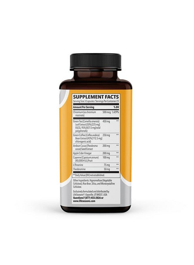 LifeSeasons Metabolism Weight Control Support & Energy Boosting Supplement Natural Appetite Suppressant Curbs Cravings Green Tea Coffee Bean Chromium Cacao & Theobromine 70 Capsules - Image 3
