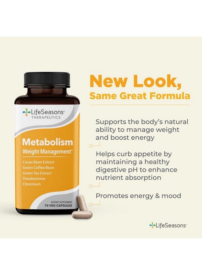 LifeSeasons Metabolism Weight Control Support & Energy Boosting Supplement Natural Appetite Suppressant Curbs Cravings Green Tea Coffee Bean Chromium Cacao & Theobromine 70 Capsules - Image 2