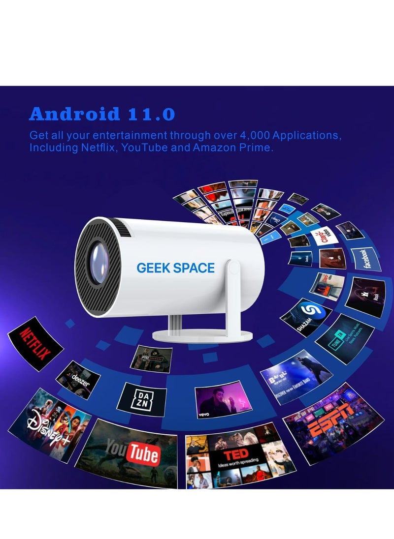 المهوس الفضاء جهاز عرض GEEK SPACE الصغير، جهاز عرض محمول لتصحيح الانحراف التلقائي HY300، جهاز عرض ذكي 4K/ 200 ANSI مع واي فاي 2.4/5G، BT 5.0، شاشة 130 بوصة، قلب 180 درجة، تصميم دائري، جهاز عرض فيديو منزلي  - Image 3