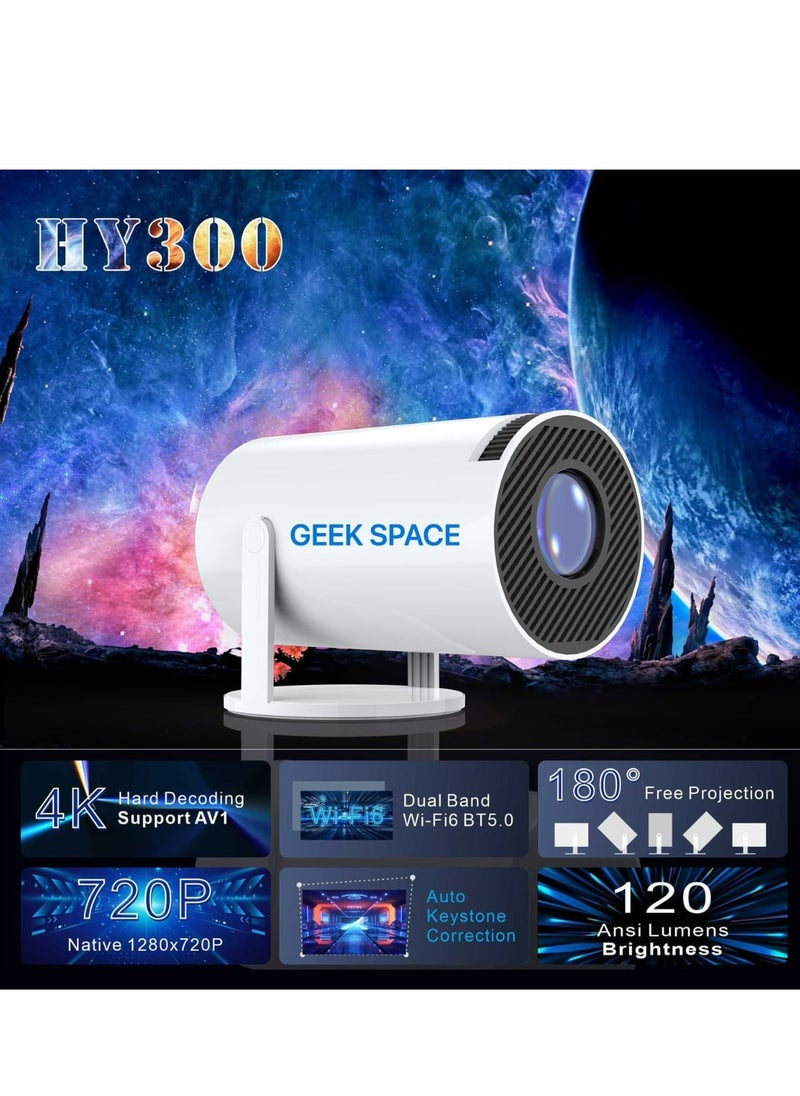 المهوس الفضاء جهاز عرض GEEK SPACE الصغير، جهاز عرض محمول لتصحيح الانحراف التلقائي HY300، جهاز عرض ذكي 4K/ 200 ANSI مع واي فاي 2.4/5G، BT 5.0، شاشة 130 بوصة، قلب 180 درجة، تصميم دائري، جهاز عرض فيديو منزلي  - Image 5