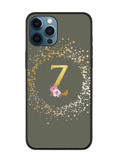 Stylizedd Rugged Black edge case for Apple iPhone 12 Pro Slim fit Soft Case Flexible Rubber Edges TPU Gel Thin Cover - Custom Monogram Initial Letter Floral Pattern Alphabet - Z (Olive Green)  - Image 1