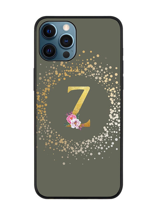 Stylizedd Rugged Black edge case for Apple iPhone 12 Pro Slim fit Soft Case Flexible Rubber Edges TPU Gel Thin Cover - Custom Monogram Initial Letter Floral Pattern Alphabet - Z (Olive Green)  - Image 1