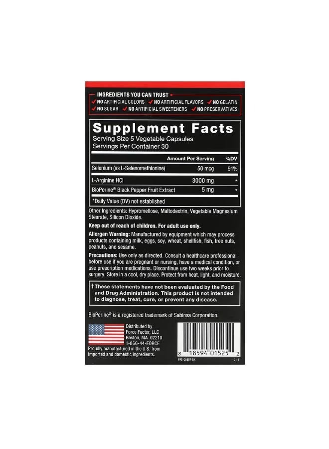 Force Factor L Arginine 3000 mg 150 Capsules 600 mg per Capsule - Image 2