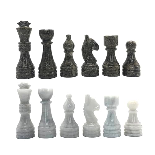 OceanicX Handcrafted Premium Marble Chess Pieces Set Elegant 32Piece Replacement for 1215 Inch Chess Boards with Storage Box Grey and White - Image 1