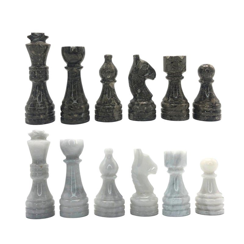 OceanicX Handcrafted Premium Marble Chess Pieces Set Elegant 32Piece Replacement for 1215 Inch Chess Boards with Storage Box Grey and White - Image 3