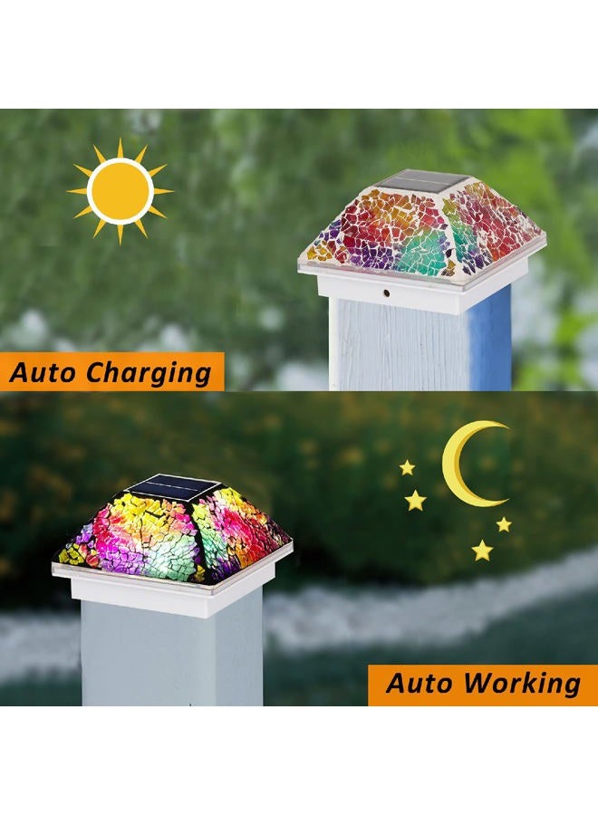 SUNNYPARK 2PK Mosaic Solar Post Cap Lights Outdoor for 4x4, 3.5x3.5 Post led Glass Deck Fence Lamp Weatherproof LED Light Decor in Garden, Yard, Outdoor Table, Balcony, Landscape- Multi-Colored - Image 3