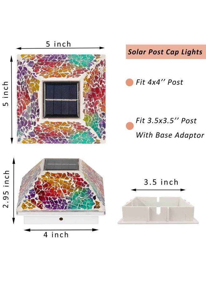 SUNNYPARK 2PK Mosaic Solar Post Cap Lights Outdoor for 4x4, 3.5x3.5 Post led Glass Deck Fence Lamp Weatherproof LED Light Decor in Garden, Yard, Outdoor Table, Balcony, Landscape- Multi-Colored - Image 4