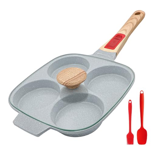 RANX INGST Ceramic Egg Frying Pan with Lid, Nonstick 4 Cup Fried Egg Pan with Detachable Handle, Omelette Pan Induction Compatible - Blue - Image 1