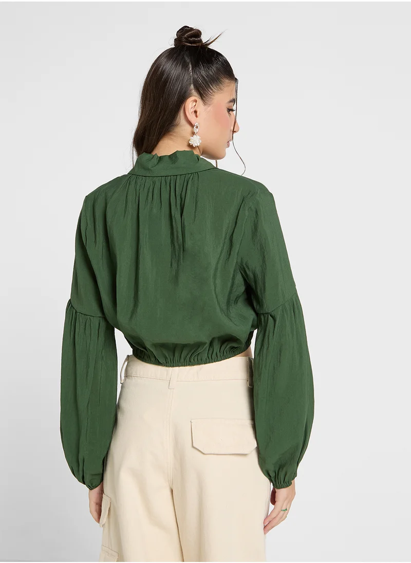 جينجر Oversize Gather Detail Cropped Shirt