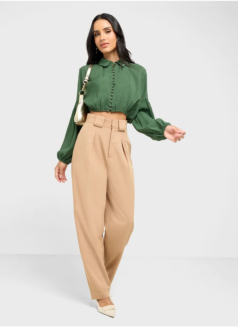جينجر Oversize Gather Detail Cropped Shirt