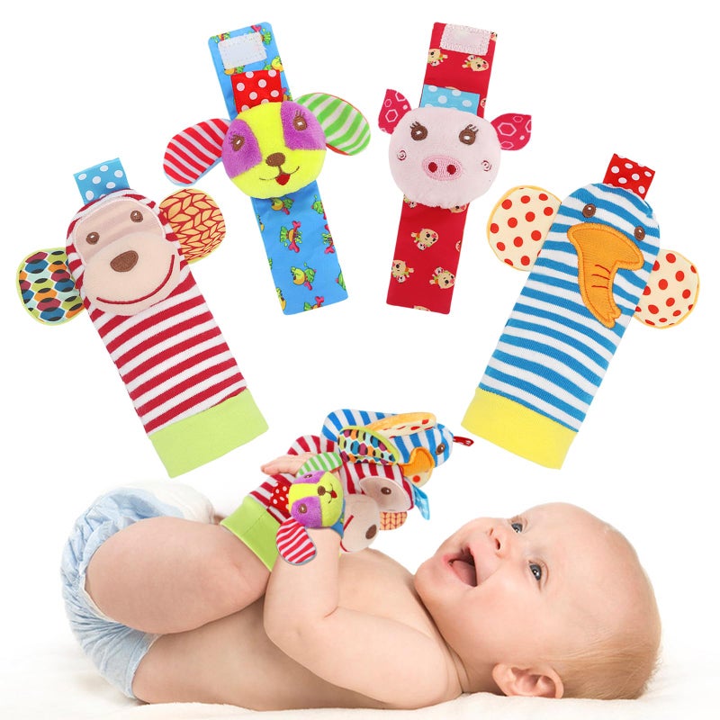 BLOOBLOOMAX Soft Baby Rattle Toys Foot Finder Socks Wrists Rattles Ankle Leg Hand Arm Bracelet Activity Rattle Present Gift for Newborn Infant Babies Boy Girl Bebe 4pcs - Image 2