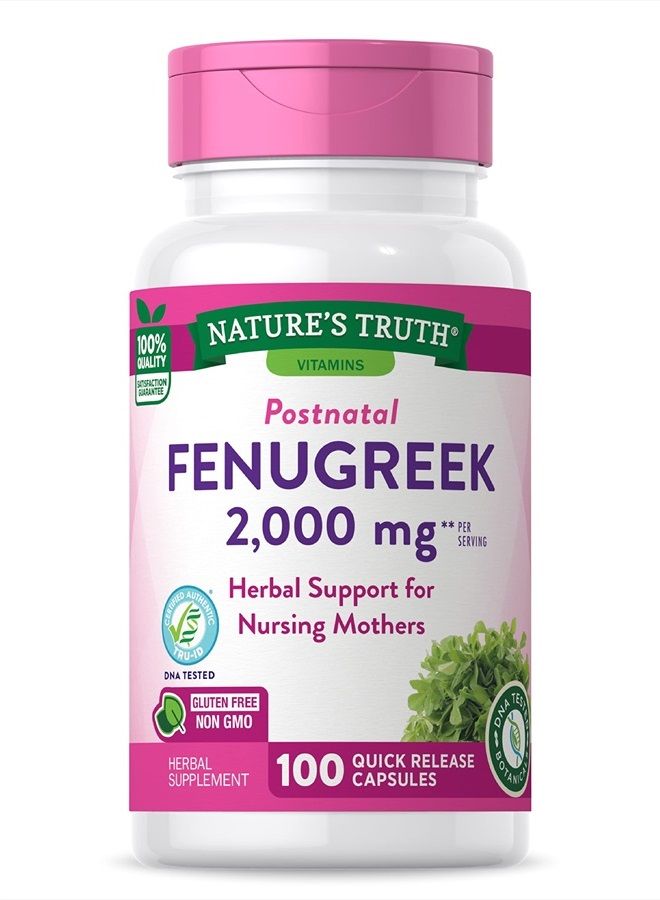 Nature's Truth Fenugreek Seed Capsules | 2000mg | 100 Powder Capsules | Non-GMO and Gluten Free Supplement  - Image 1