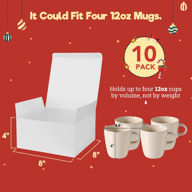 MESHA 8x8x4 Gift Box 10 Pack White Gift Boxes with Lids, DIY Bridesmaid Proposal Box, Recyclable,Foldable Box for Wedding, Birthday Party - Image 2