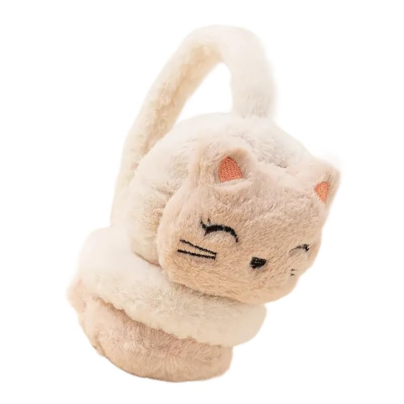 THE DDS STORE Cute Cat Fluffy Ear Muff for Women Plush Foldable Earmuffs Kids Winter Earmuffs Girls Boys Cold Weather Ear Warmer (Beige) - Image 5