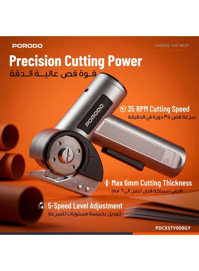 porodo Cordless Electric Scissors with Guide Light and LED Display, 5 Speed Levels, 2000mAh Rechargeable, USB-C Charging, Fabric Leather Cardboard Cutter, SHARP PDCESTY008 - Image 5