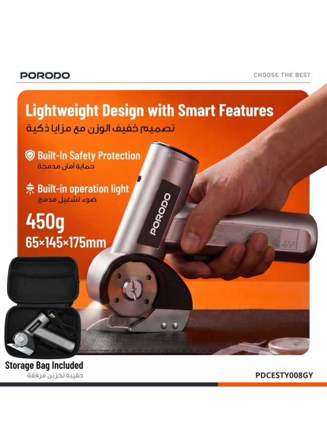 porodo Cordless Electric Scissors with Guide Light and LED Display, 5 Speed Levels, 2000mAh Rechargeable, USB-C Charging, Fabric Leather Cardboard Cutter, SHARP PDCESTY008 - Image 3