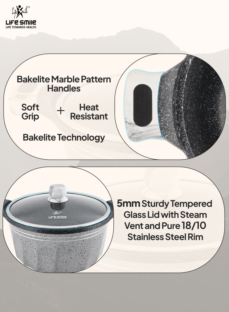 Life Smile Granite Nonstick Cookwares with Glass Lids & Utensils-Cookware Set includes Soup Pots( 32cm, 28cm,24cm, 20cm), 28cm Fry Pan, 28cm Shallow Pots,18cm Saucepan - Image 2