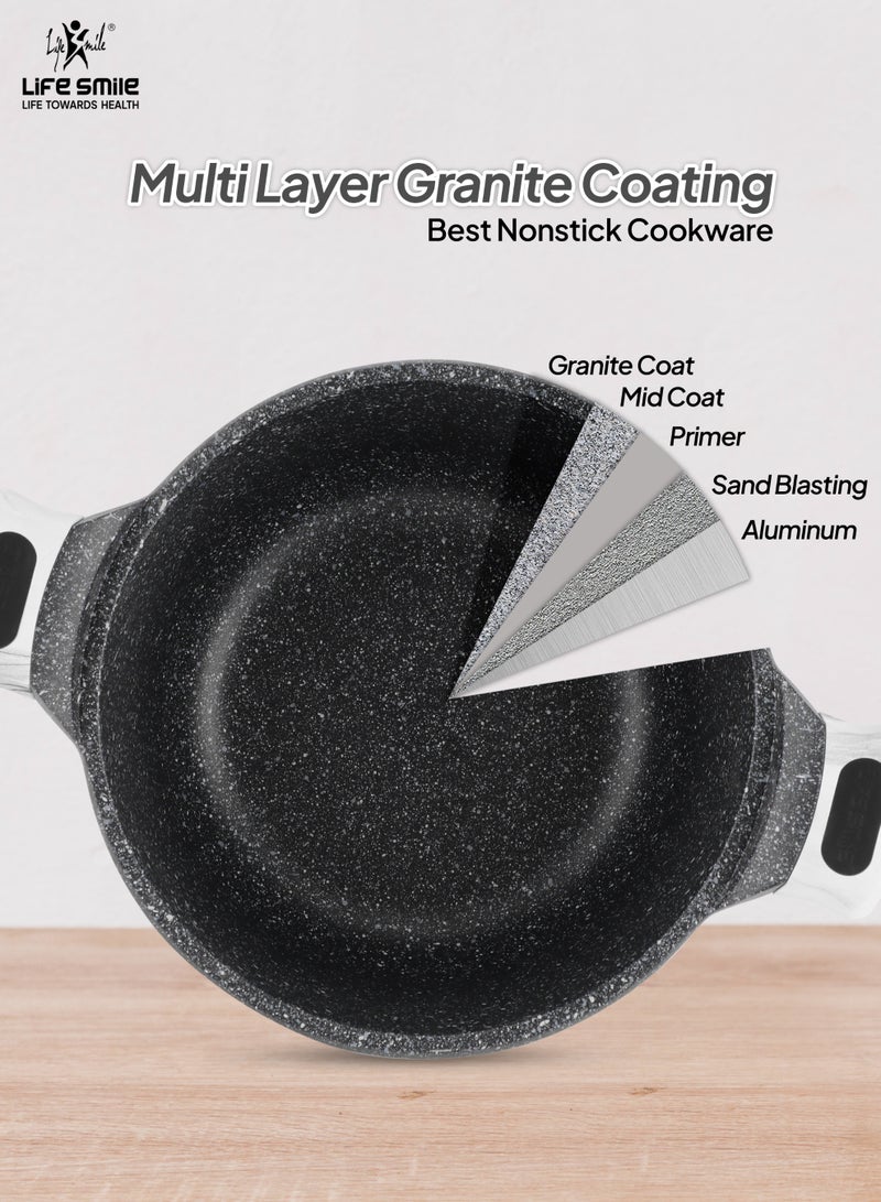 Life Smile Granite Nonstick Cookwares with Glass Lids & Utensils-Cookware Set includes Soup Pots( 32cm, 28cm,24cm, 20cm), 28cm Fry Pan, 28cm Shallow Pots,18cm Saucepan - Image 4