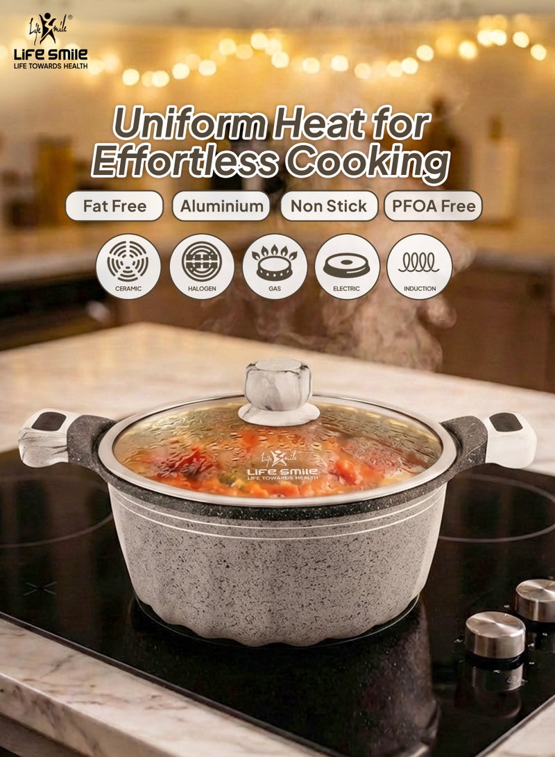 Life Smile Granite Nonstick Cookwares with Glass Lids & Utensils-Cookware Set includes Soup Pots( 32cm, 28cm,24cm, 20cm), 28cm Fry Pan, 28cm Shallow Pots,18cm Saucepan - Image 3