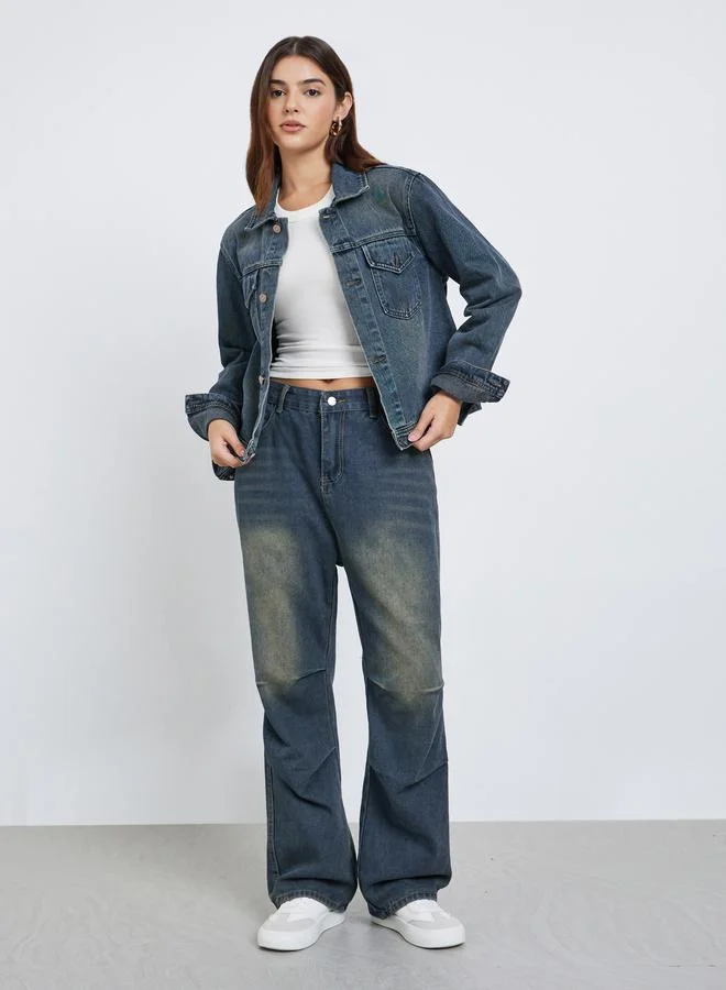 ستايلي جاكيت دنيم بقصة عادية وجيوب