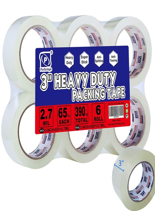 P PERFECTAPE PERFECTAPE 3" Heavy Duty Packing Tape 6 Rolls, Total 390Y, Clear, 2.7 mil, 3 inch x 65 Yards, Ultra Strong, Refill for Packaging and Shipping(3" Width, not 2" Width) - Image 1