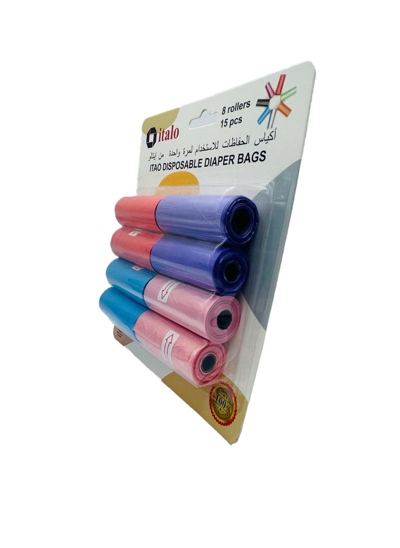 ITALO Pack Of 8 Disposable Diaper Bag Refill Rolls Each Roll 15 Bags Total 120 Bags  - Image 2