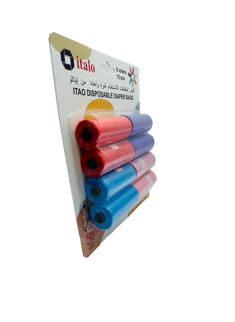 ITALO Pack Of 8 Disposable Diaper Bag Refill Rolls Each Roll 15 Bags Total 120 Bags  - Image 3