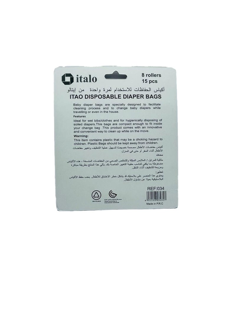 ITALO Pack Of 8 Disposable Diaper Bag Refill Rolls Each Roll 15 Bags Total 120 Bags  - Image 4