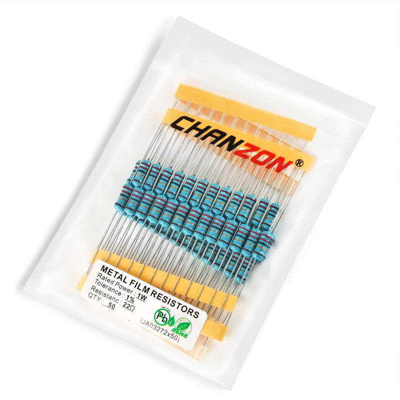 CHANZON 50pcs 1W 22 Ω ohm Metal Film Fixed Resistor 0.01 ±1% Tolerance 22R MF Through Hole Resistors Current Limiting Rohs Certificated - Image 3